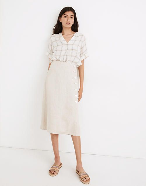 Undyed Linen-Blend Side-Button Midi Skirt | Madewell