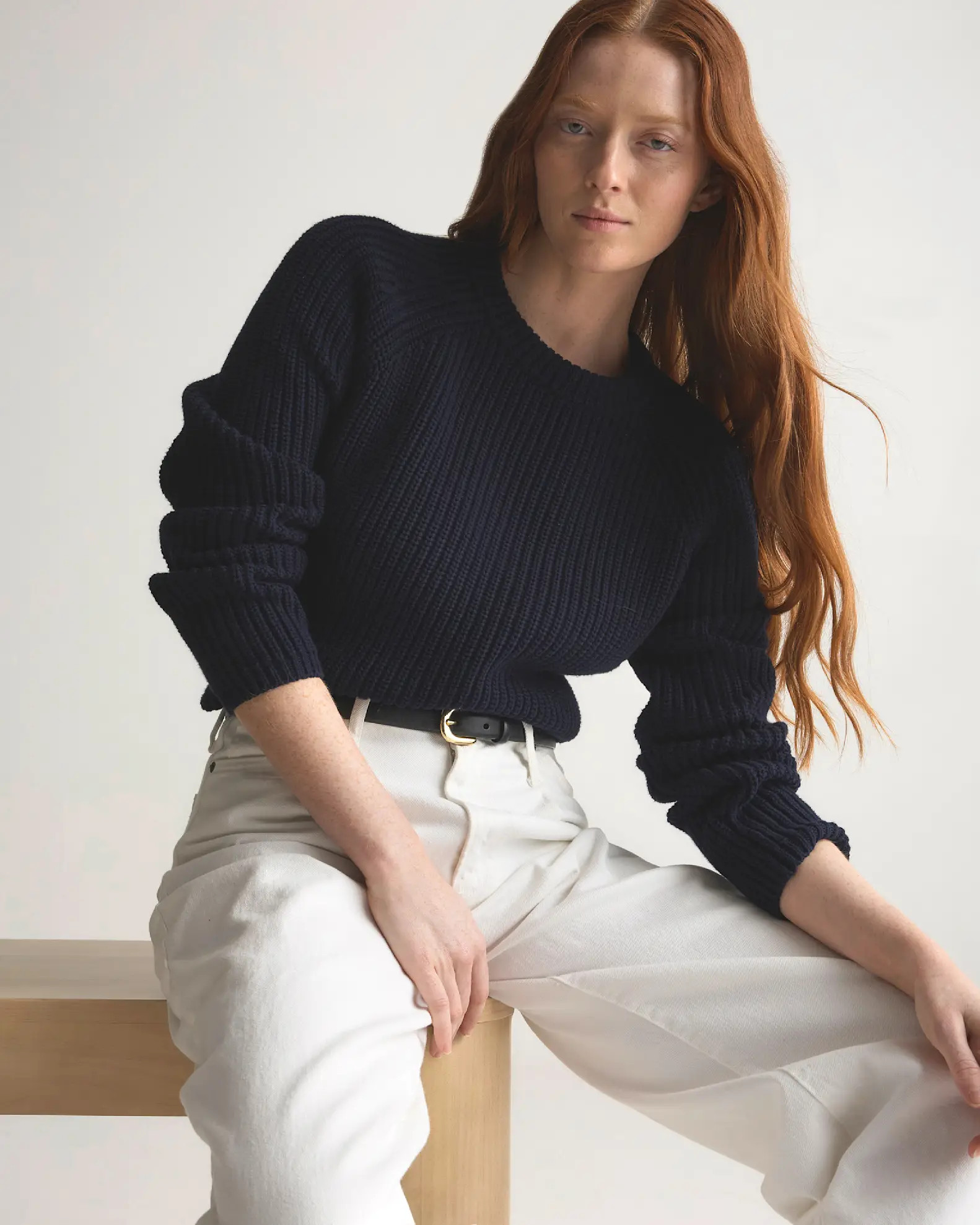 100% Organic Cotton Fisherman Crew Sweater in Navy | Quince