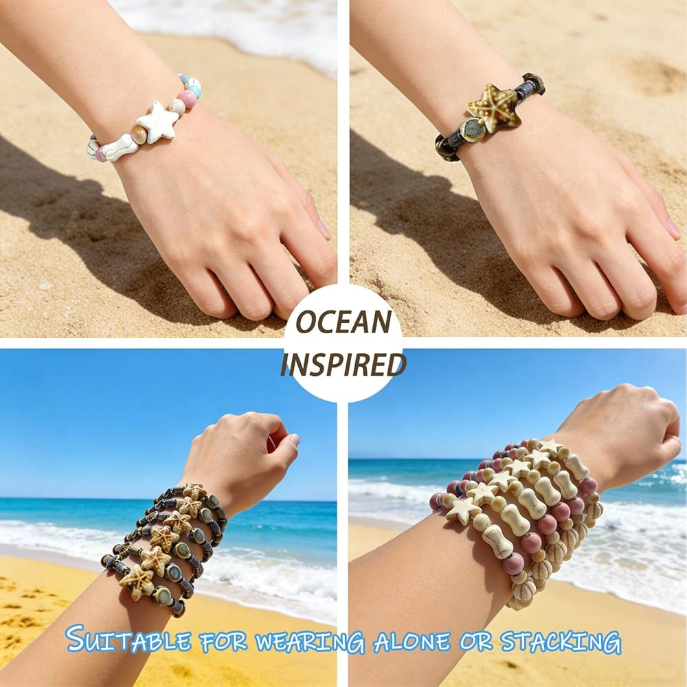 Fxkerdi Unisex Stretchy Handmade Ceramic Bracelet - Handcrafted Ocean Inspired Waterproof Boho Je... | Amazon (US)