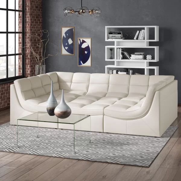 Goza Faux Leather Reversible Modular Corner Sectional with Ottoman | Wayfair Professional
