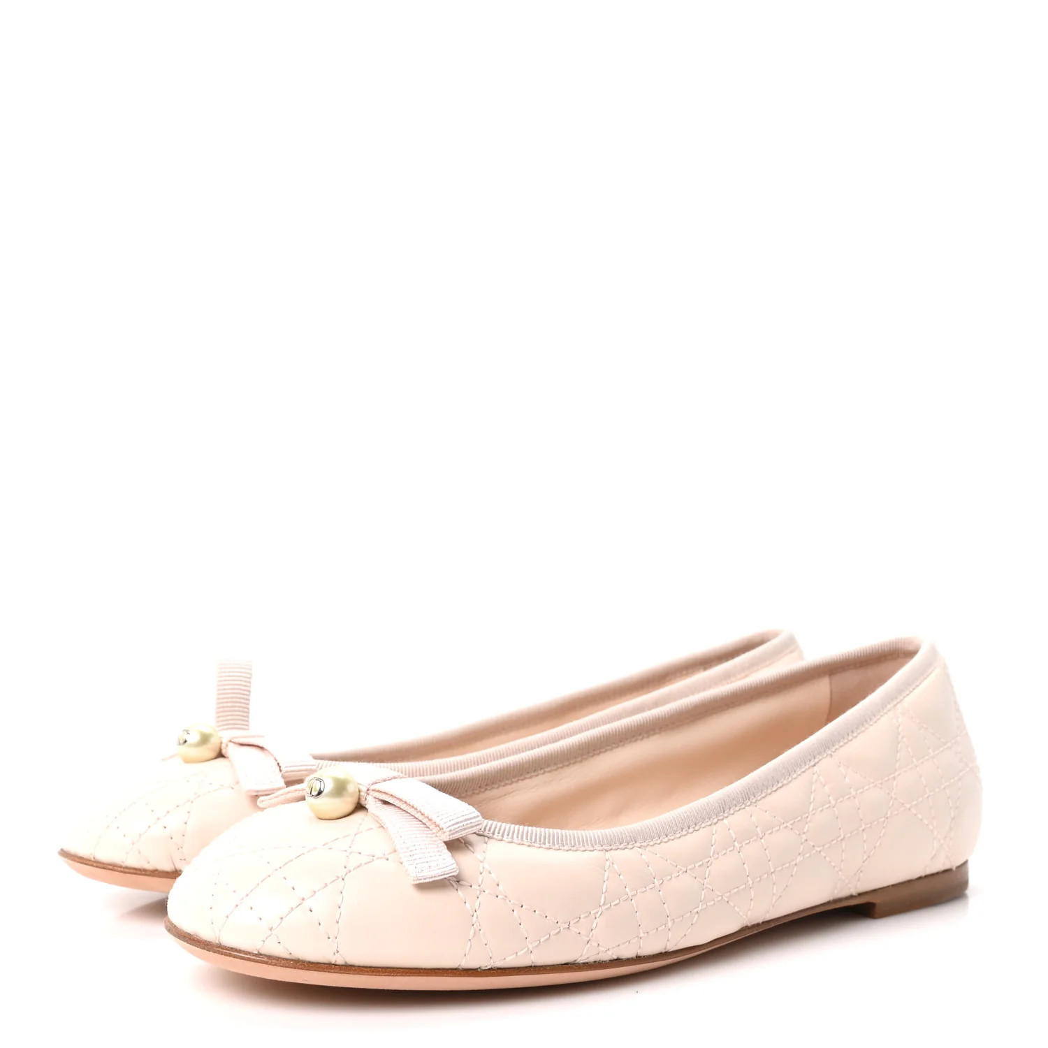 Calfskin Cannage Pearl Bow Ballet Flats 37 Rose Quartz | FASHIONPHILE (US)
