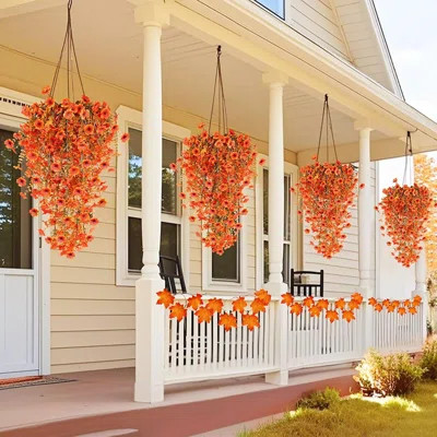 4 Pcs Artificial Hanging Fall Flowers Fake Mums For Outdoors Fall Decorations, Uv Resistant Hanging Plants Faux Silk Daisy Flowers For Autumn Decor Ou | Wayfair North America