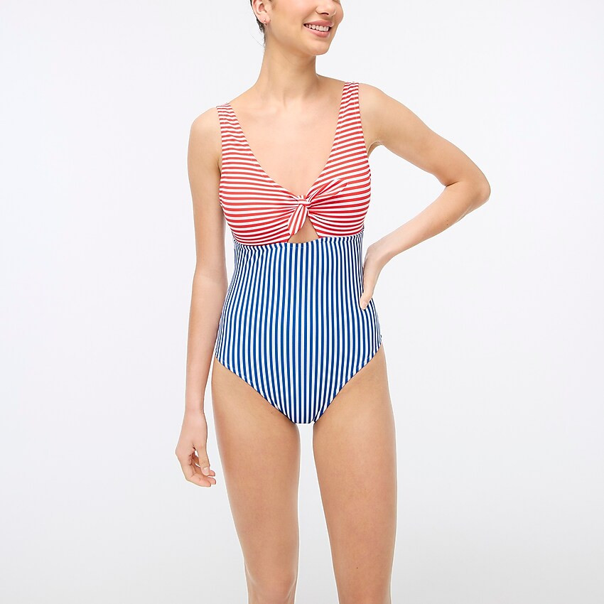 Mixed-striped cutout one-piece swimsuit with bow | J.Crew Factory
