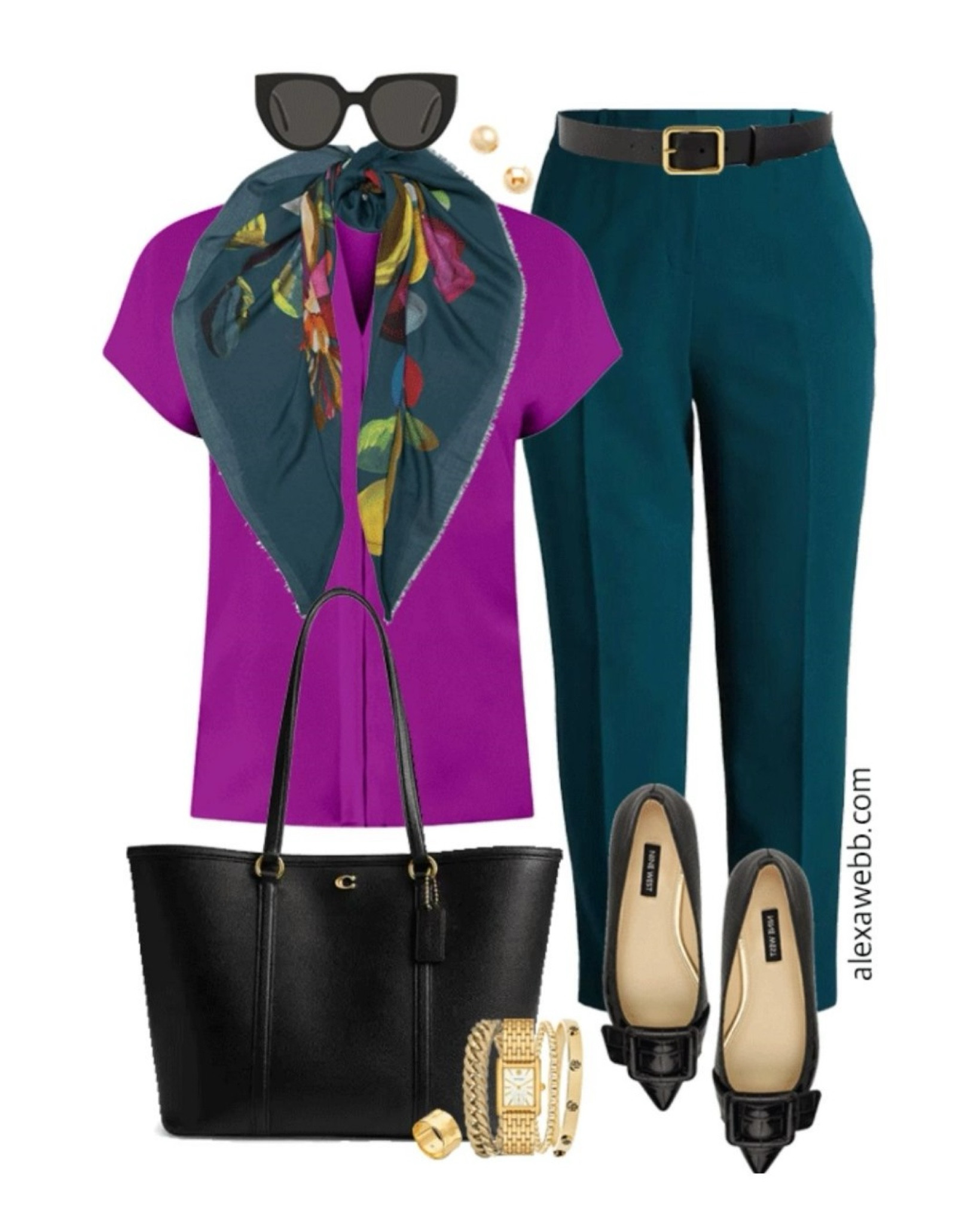 Plus size fall business casual work capsule wardrobe with scarf, purple top and teal pants. Alexa Webb 

#LTKPlusSize #LTKWorkwear #LTKStyleTip