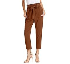 GRACE KARIN Women's Cropped Paper Bag Waist Pants with Pockets | Amazon (US)