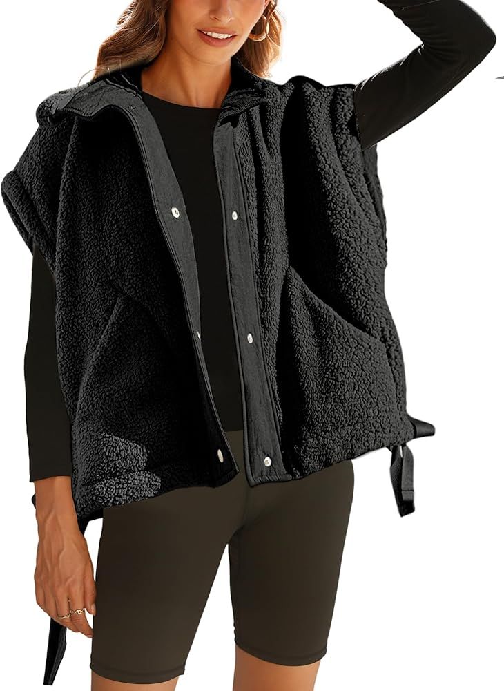 Athlisan Womens Fleece Vest Casual Sleeveless Button Down Sherpa Jacket Outerwear with Pockets | Amazon (US)