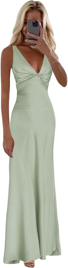 BOLENSYE Halter Silk Prom Dresses 2025 Mermaid Long Satin Bridesmaid Dress for Women | Amazon (US)
