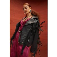 Womens Fringe Detail Faux Leather Biker Jacket - Black - 10 | boohoo (US & Canada)