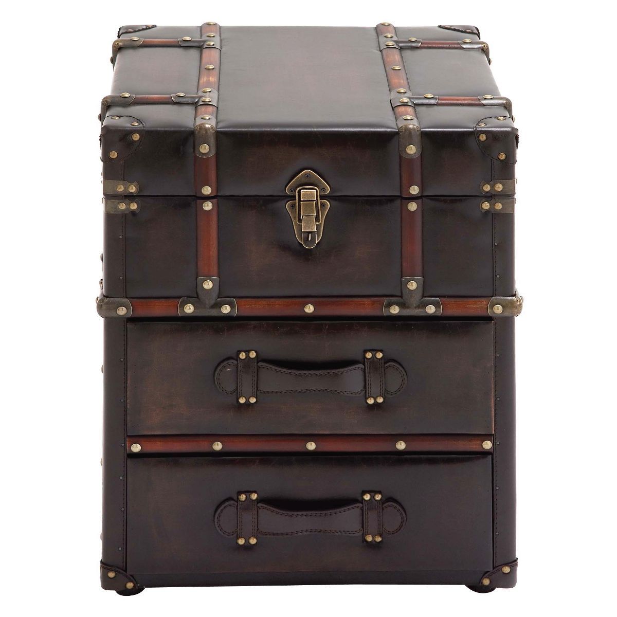 Wood and Faux Leather Trunk End Table Espresso Brown - Olivia & May | Target