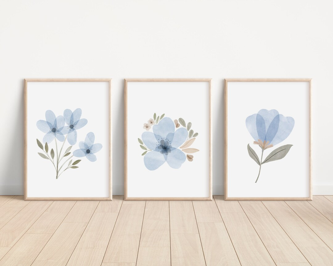 Sky Blue Flowers Boho Nursery Decor Baby Girl Nursery Wall - Etsy | Etsy (US)
