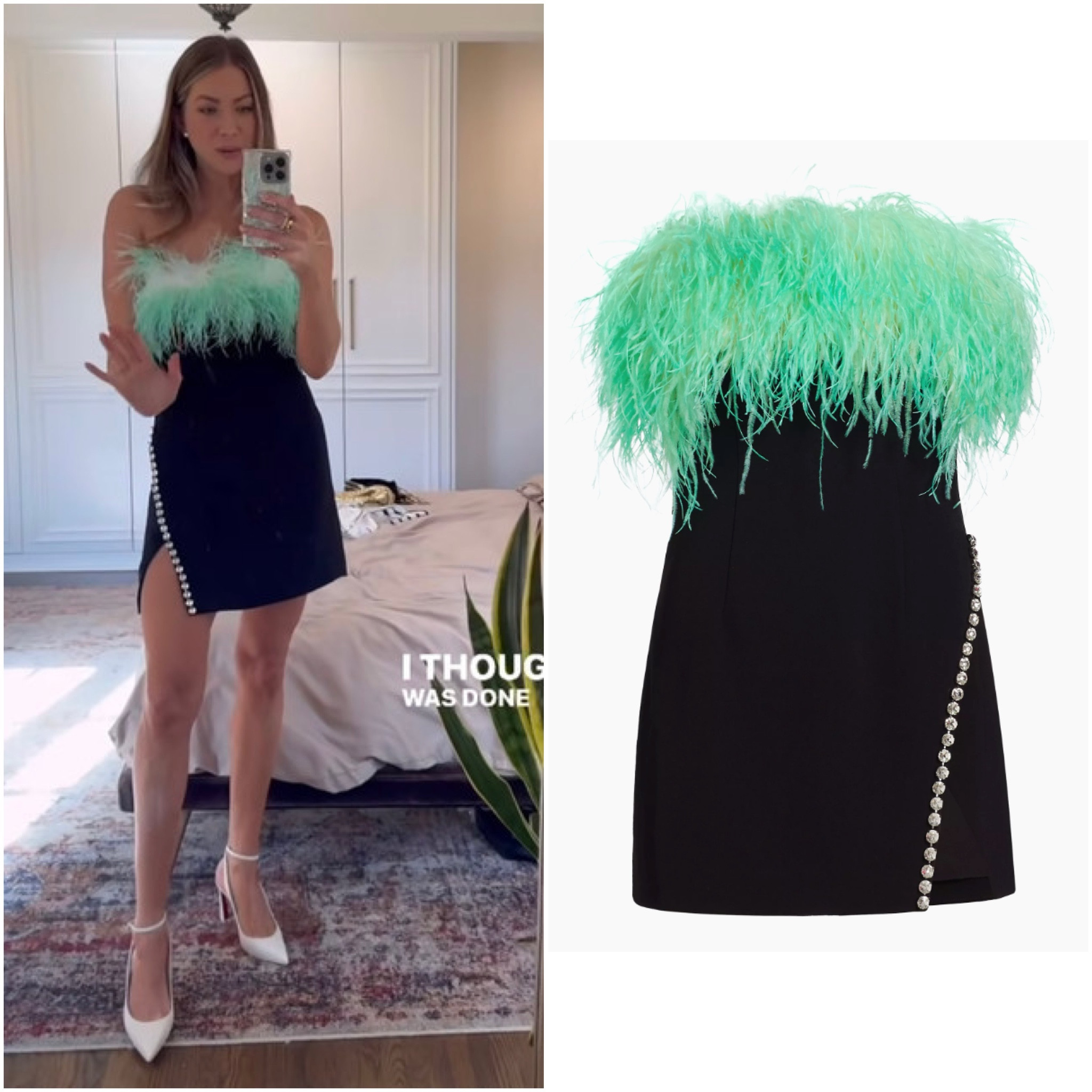 Stassi Schroeder’s Black Feather Trim Dress 📸 = @stassischroeder