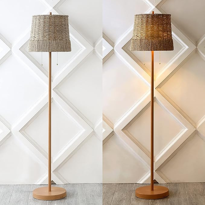 JONATHAN Y JYL3091A Ocata 61" 2-Light Coastal Bohemian Iron/Rattan LED Floor Lamp with Pull-Chain... | Amazon (US)