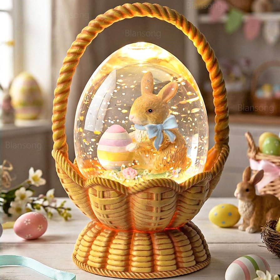 Easter Snow Globe Basket Easter Bunny Eggs Decorations Gifts Auto Snowfall Glitter Music Collecti... | Amazon (US)