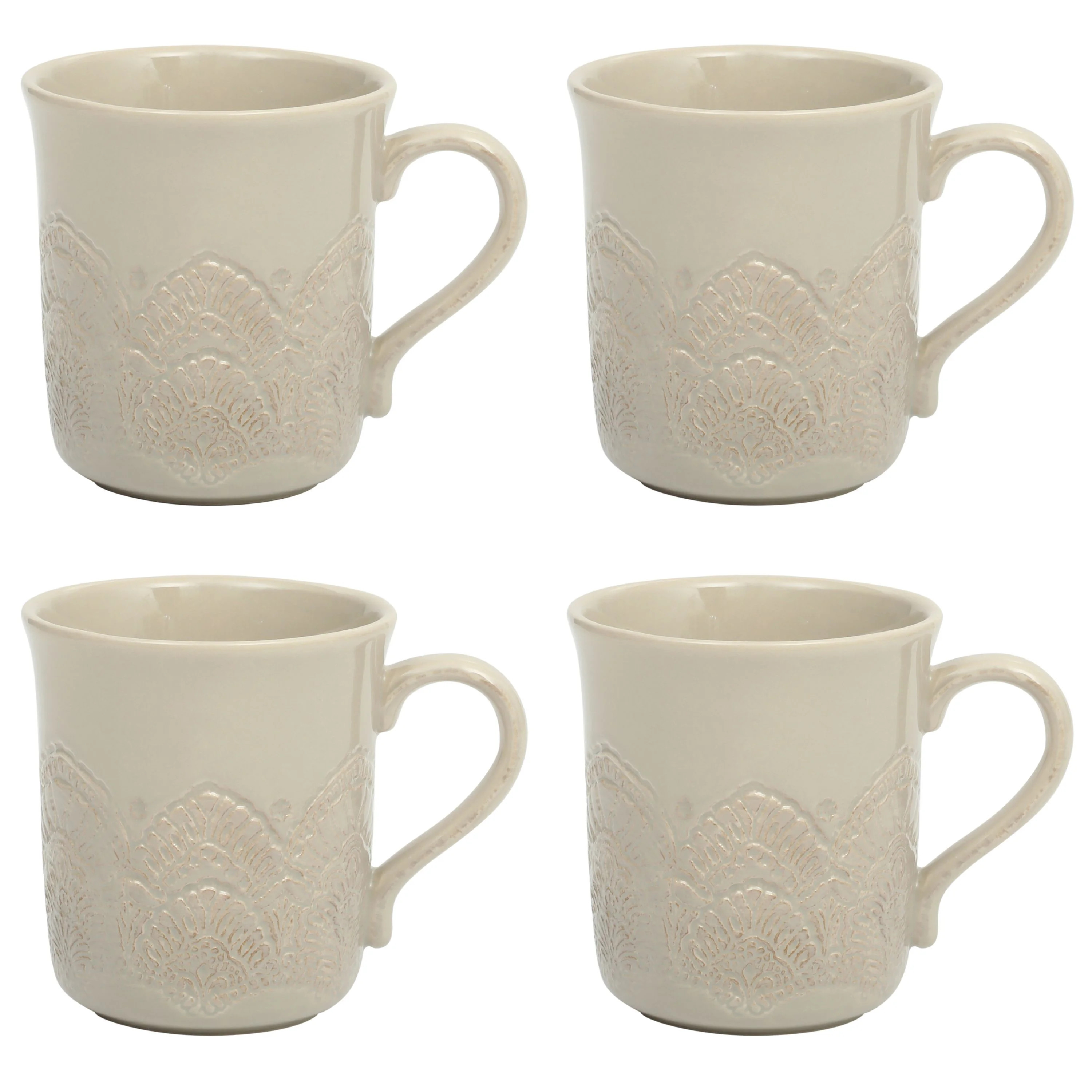 The Pioneer Woman Vintage Lace Ceramic Mug Set, Taupe, 4-Pack | Walmart (US)