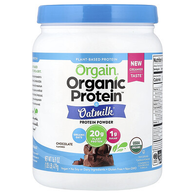 Orgain, Organic Protein™ Powder + Oatmilk, Plant-Based, Chocolate, 1.05 lbs (479 g) | iHerb