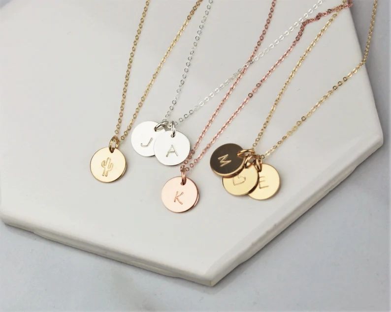 Initial Charm Necklace - As seen on Lauren McBride - 1-4 discs in rose, silver or gold, Mother's ... | Etsy (US)