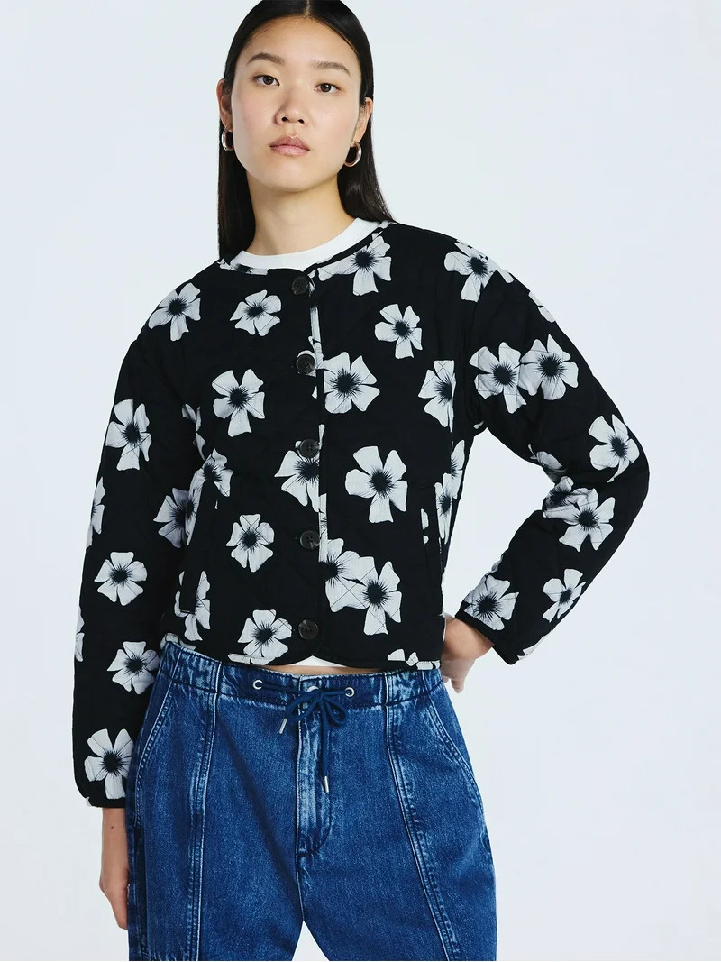 Scoop Women's Cotton Floral Print Quilted Jacket, Lightweight, Sizes XS-XXL | Walmart (US)