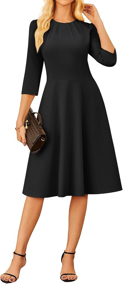 GRACE KARIN Work Dresses for Women 2025,3/4 Sleeve Church Dresses, A-line Fall Wedding Guest Dres... | Amazon (US)