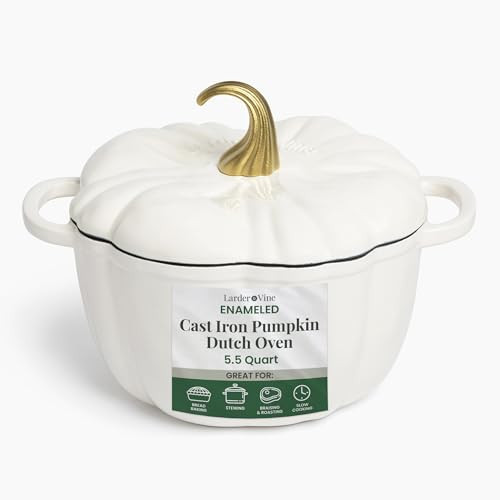 Larder & Vine Enameled Cast Iron Pumpkin Dutch Oven | 5.5 qt Pot with Lid | Stovetop & Oven Safe to 500F | White Pumpkin Cocotte | Dual Handles | Amazon (US)