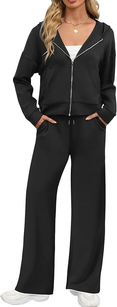 MEROKEETY Women's 2 Piece Outfit Hoodie Sweatsuit Sets Fall Zip up Lounge Sweatpants Tracksuit | Amazon (US)