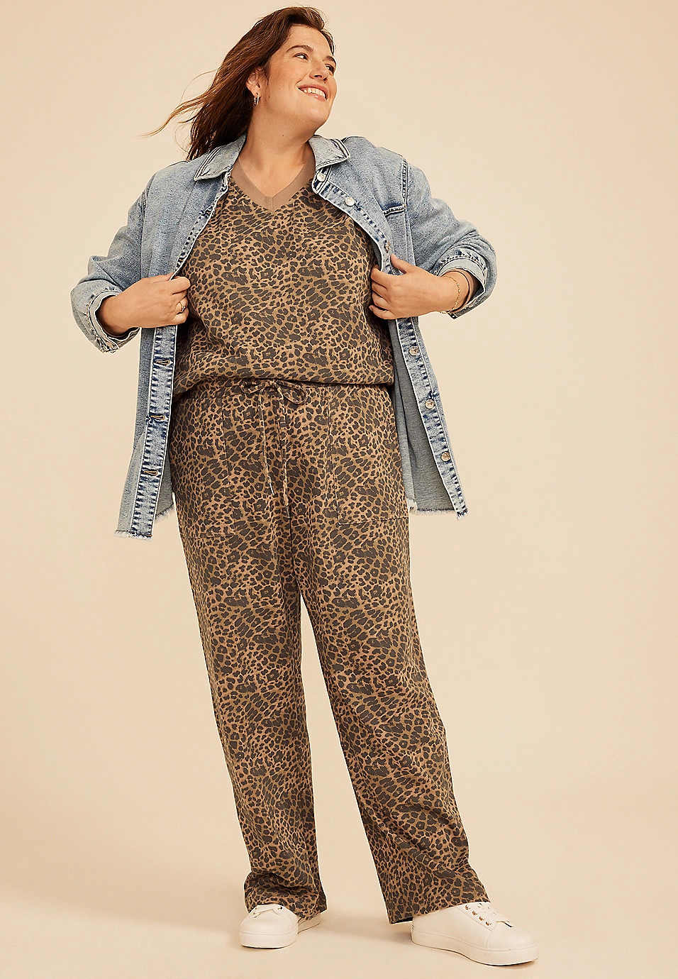 Plus Size Washed Terry High Rise Wide Leg Pant | Maurices