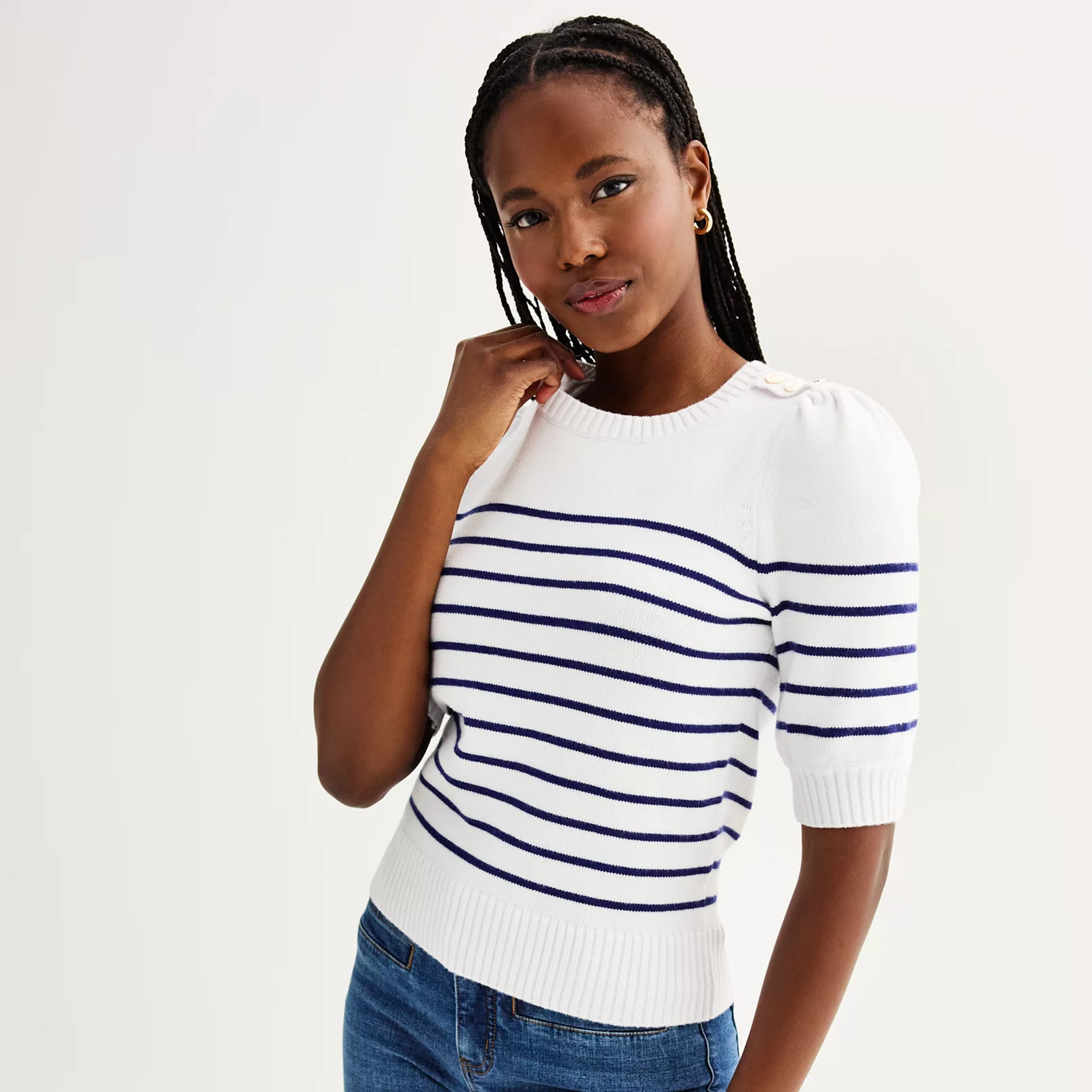 Women's Draper James Button Shoulder Elbow Sleeve Pullover Sweater | Kohl's