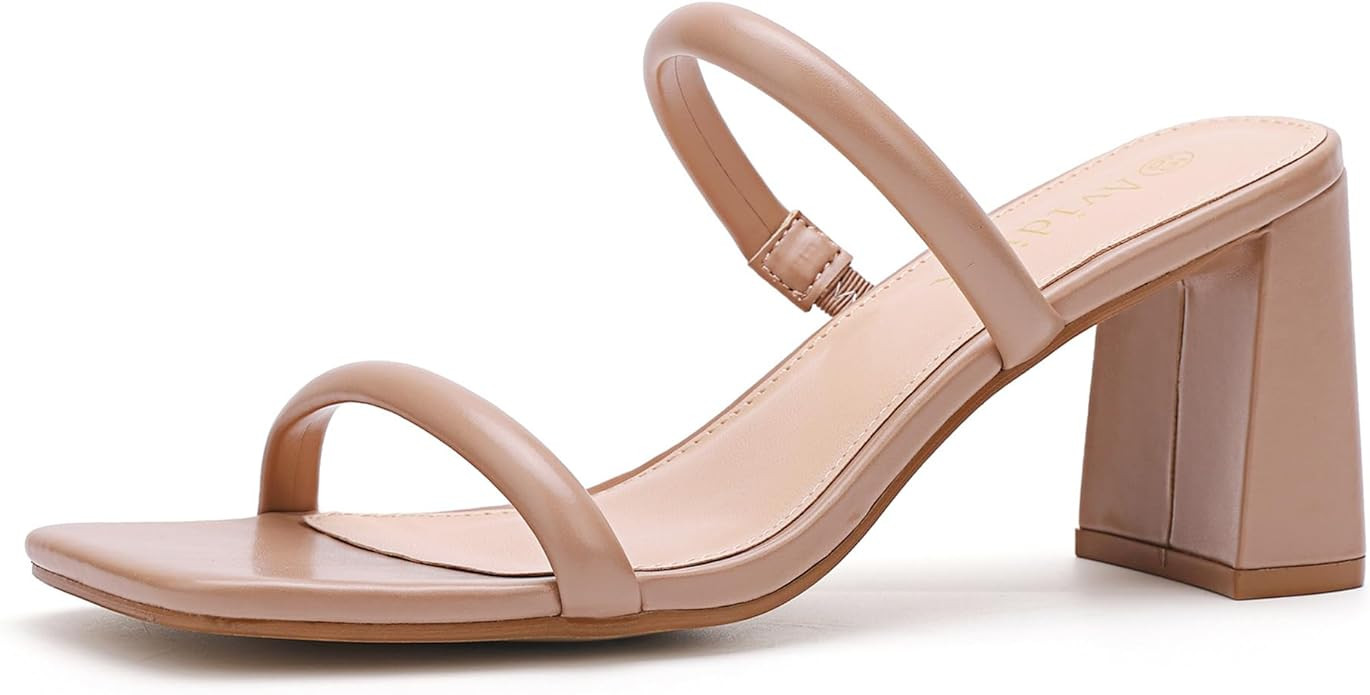 Avidirk Women's Square Open Toe Heeled Sandals Two Strap Mules Slip On Block Chunky Mid Heels San... | Amazon (US)