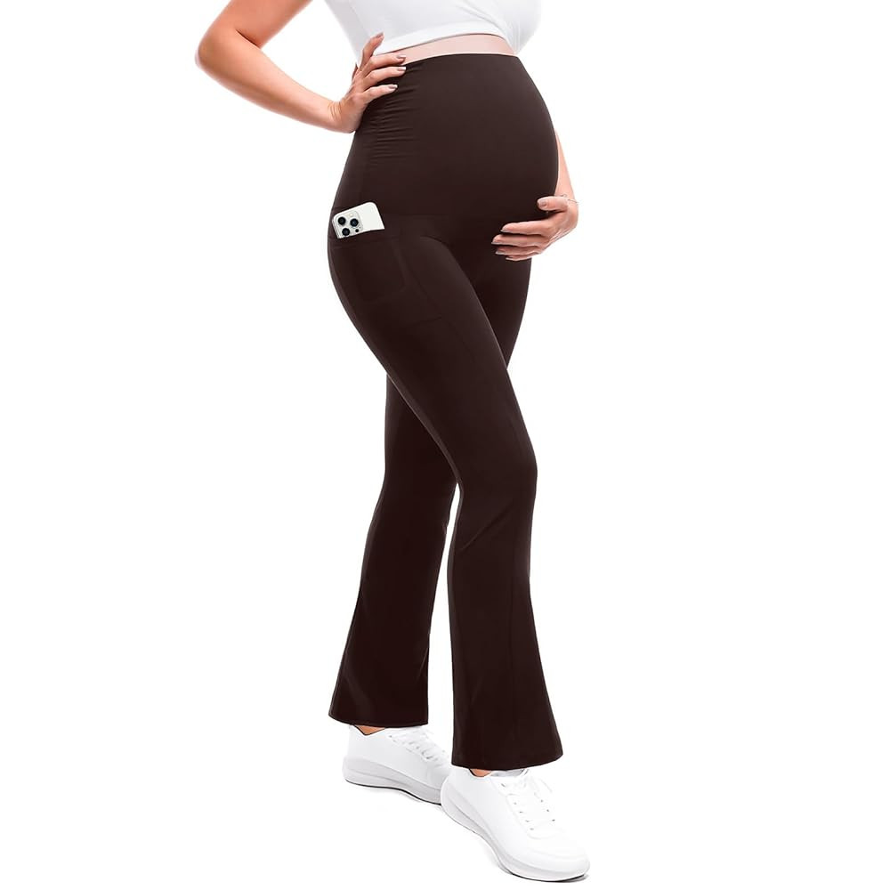 Maternity Flare Leggings with Pockets Over The Belly Yoga Pants for Workout Soft Pregnancy Active... | Amazon (US)