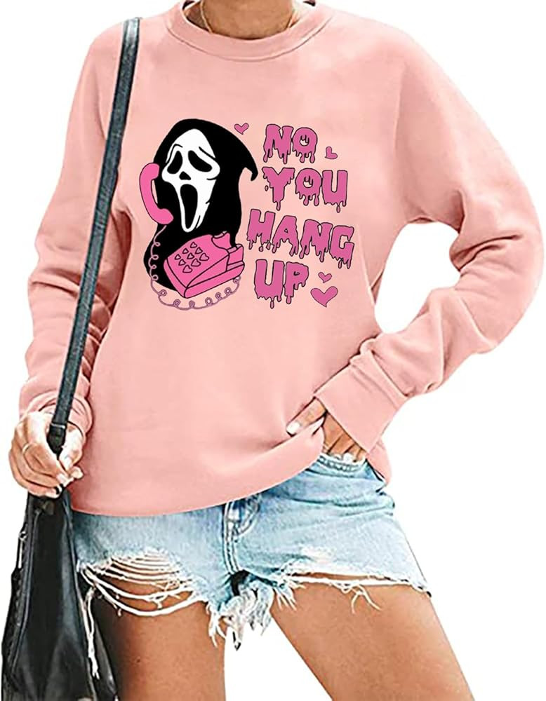 RFBIQI No You Hang Up Sweatshirt for Women Funny Ghostface Graphic Long Sleeve Shirt Halloween Pa... | Amazon (US)