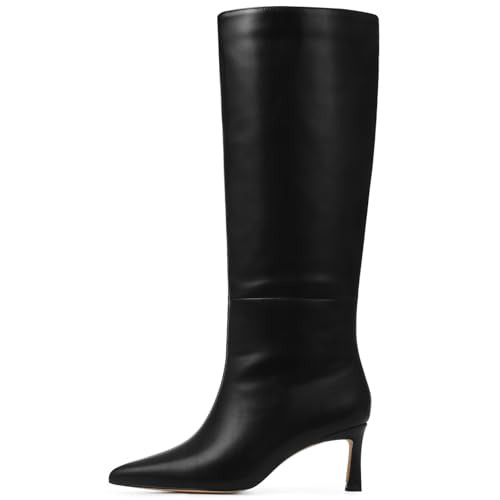Uacllcau Knee High Boots for Women Pointed Toe Kitten Heel Tall Boots Womens Fashion Slip On Wide... | Amazon (US)