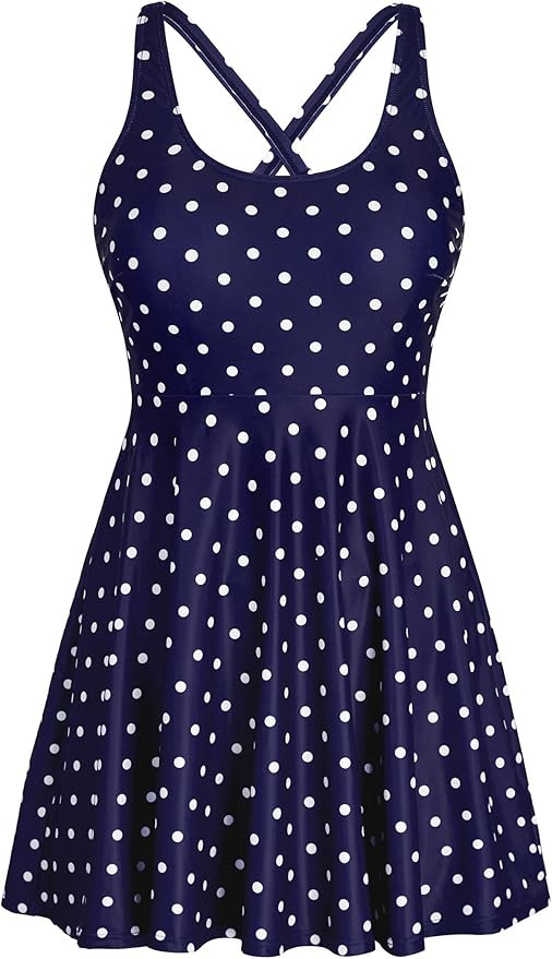 HUSKARY One Piece Swim Dress for Women Swimsuits 2026 Tummy Control Adjustable Strap Modest Cute ... | Amazon (US)