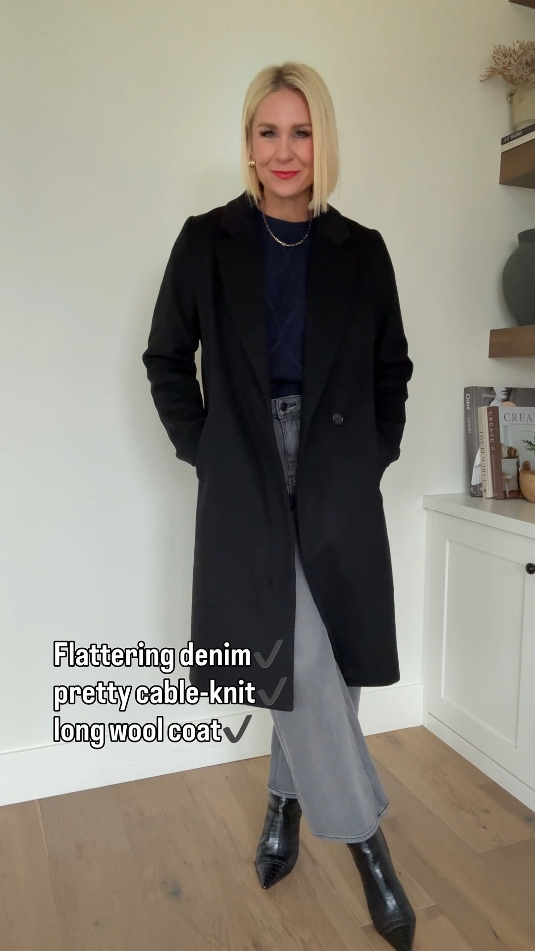 The neutral combo everyone forgets… but is SO good: navy + gray + black.

Affordable, viral $50 @oneQuince denim that actually fits + flatters, gorgeous—not bulky cable knit sweater that elevates any outfit, and the only black coat you need for winter. I wear it causal with sneakers and dressed with boots too!
Everything fits tts — wearing medium in sweater & coat, and size 27x28 in jeans (love the 4 inseam length options!)

#LtkFindsUnder50 #quincepartner

#LTKOver40 #LTKSeasonal #LTKdayinmylife