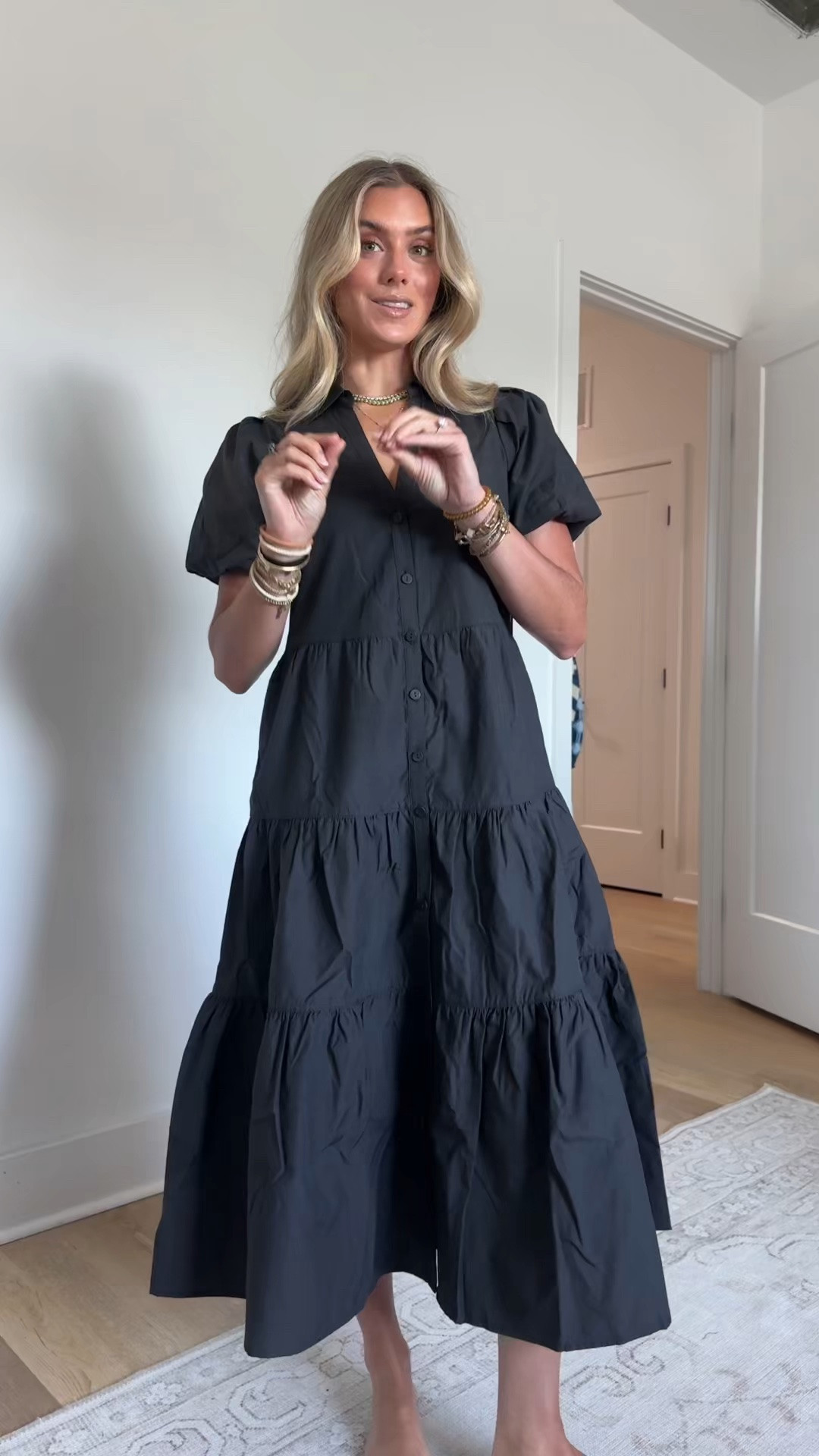@Brochu Walker  size xs The Havana, the dress we are known for, is the iconic Brochu Walker essential. This sophisticated, signature dress silhouette is assured to take you from season to season. A tiered skirt and puff sleeves give a definitive feminine appeal, while the collared v-neck and button front placket make it as chic as it is versatile. Designed to be worn belted or loose and flowing, it is the one piece that can take you everywhere.

#LTKootd #LTKWorkwear #LTKdayinmylife