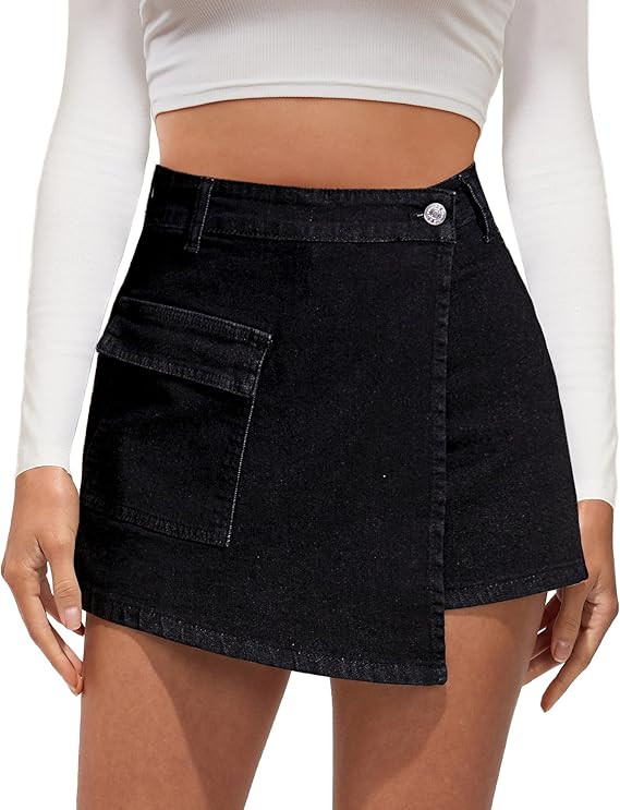 luvamia Denim Skorts for Woman Cargo Faux Wrap Jean Skort Skirts Stretchy High Waisted Skirt Shor... | Amazon (US)