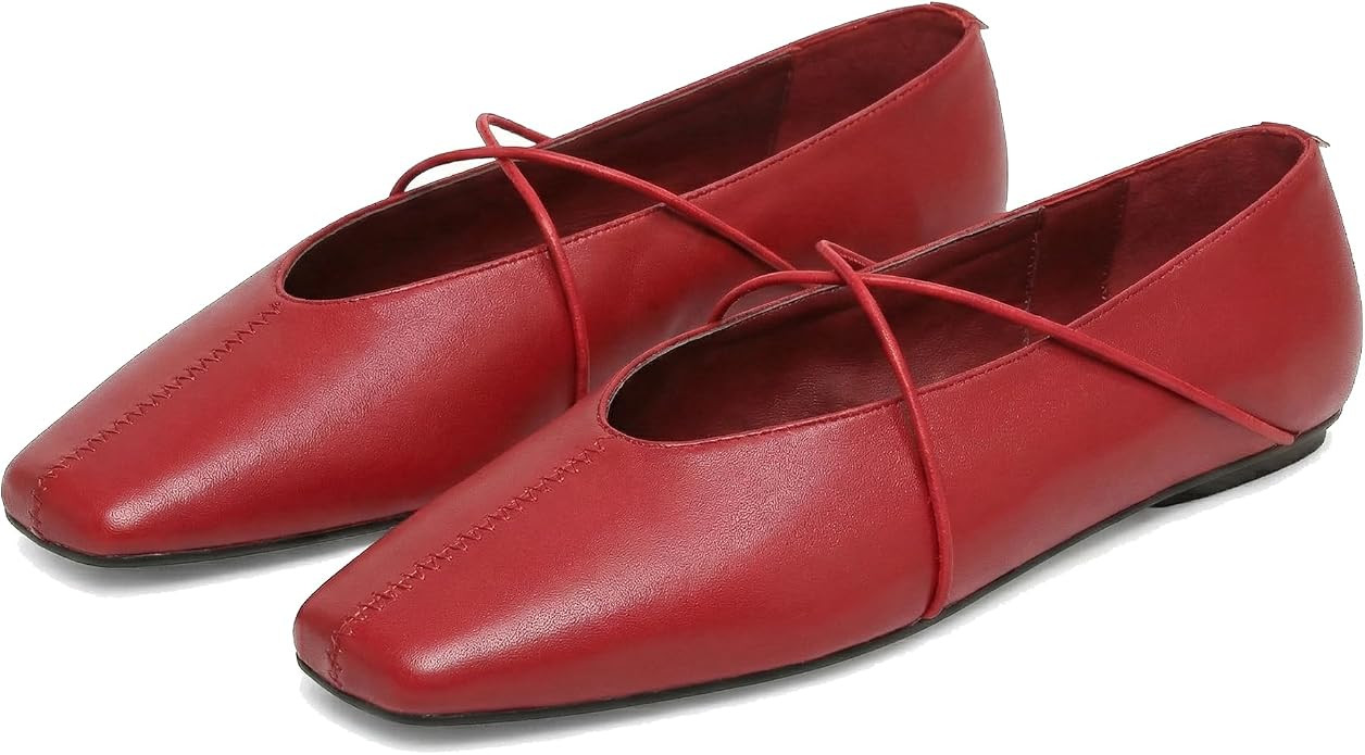 Women's Square Toe Ballet Flats Criss-Cross Straps Comfortable Slip On Mary Jane Flat Shoes for O... | Amazon (US)