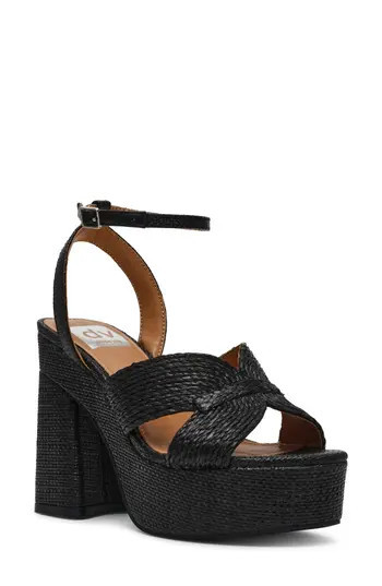 DV by Dolce Vita Waylan Raffia Platform Ankle Strap Sandal in Black at Nordstrom Rack, Size 8.5 | Nordstrom Rack