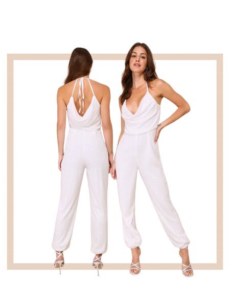 White sequin cowl back holiday vacation resort party date night jumpsuit 

#LTKparties #LTKwedding #LTKtravel