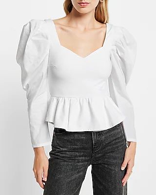 Sweetheart Neckline Poplin Sleeve Peplum Top | Express