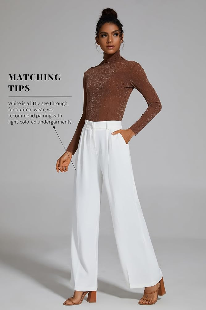 FUNYYZO Wide Leg Pants Women's High Elastic Waisted in The Back Business Work Trousers Long Strai... | Amazon (US)