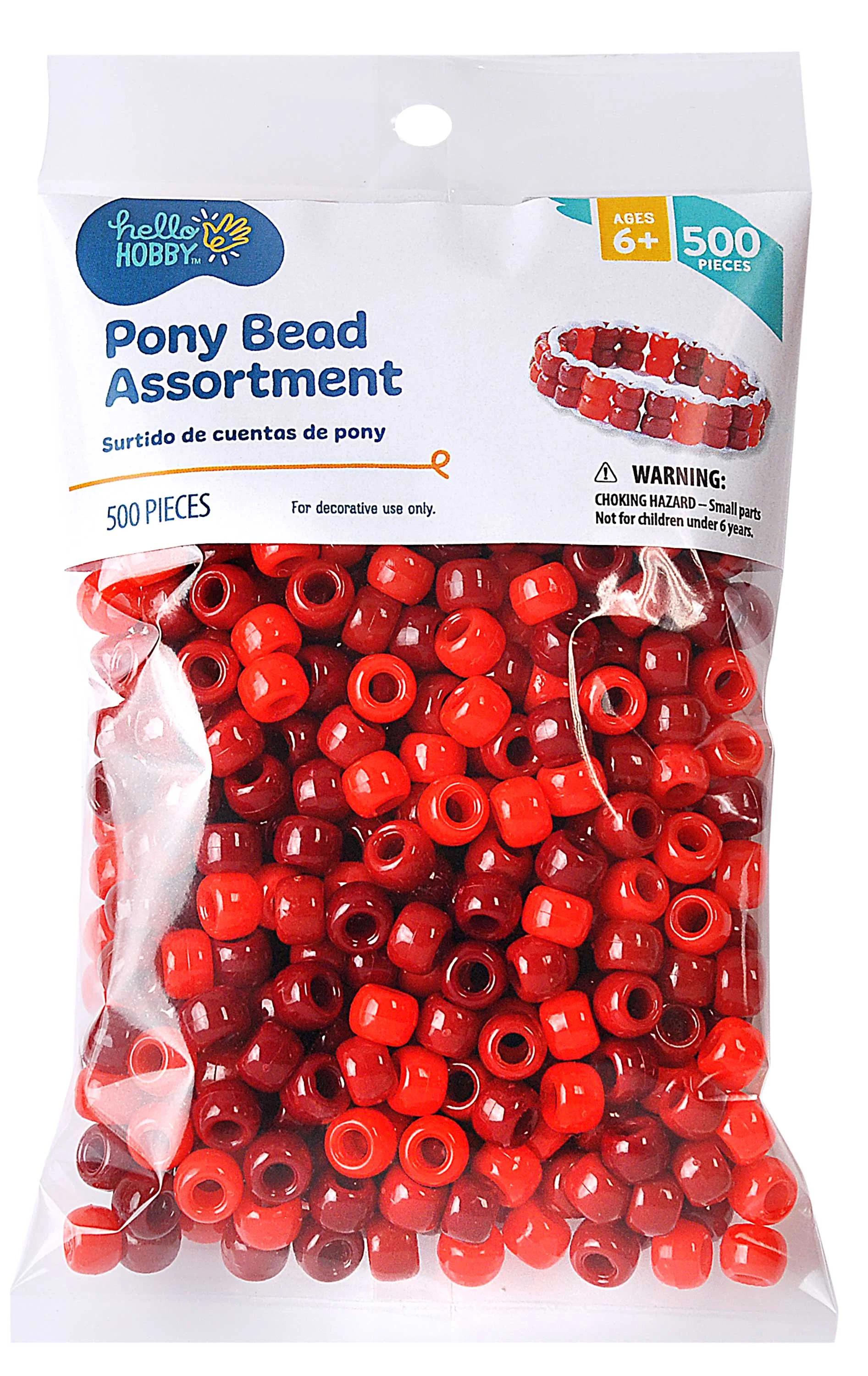 Hello Hobby Pony Bead Mix, Red, 500 Pieces, Plastic Craft Beads for Jewelry Making and DIY Projec... | Walmart (US)