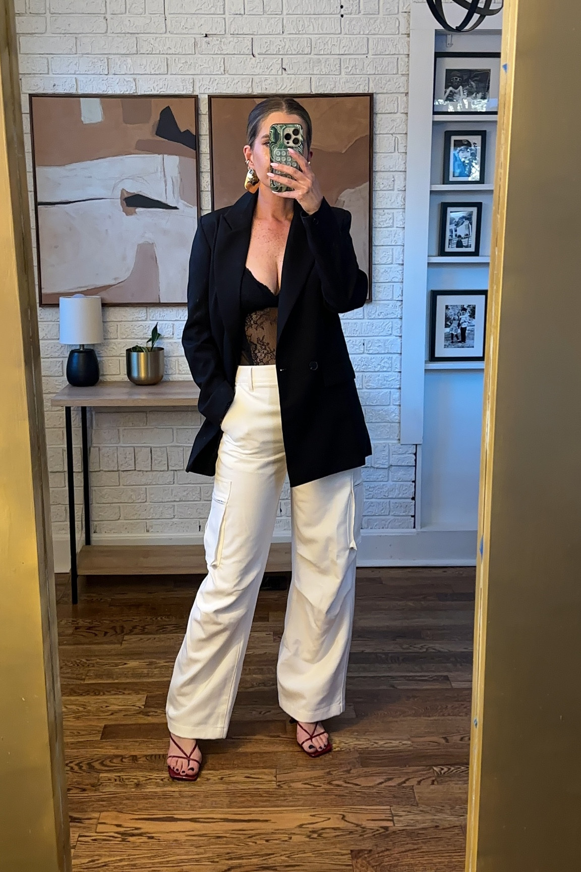 Cargo pants (size down) with oversized blazer and lace bodysuit 

#LTKshoecrush #LTKover40 #LTKsalealert