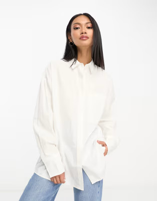 ASOS DESIGN long sleeve boyfriend shirt in cotton in white | ASOS (Global)