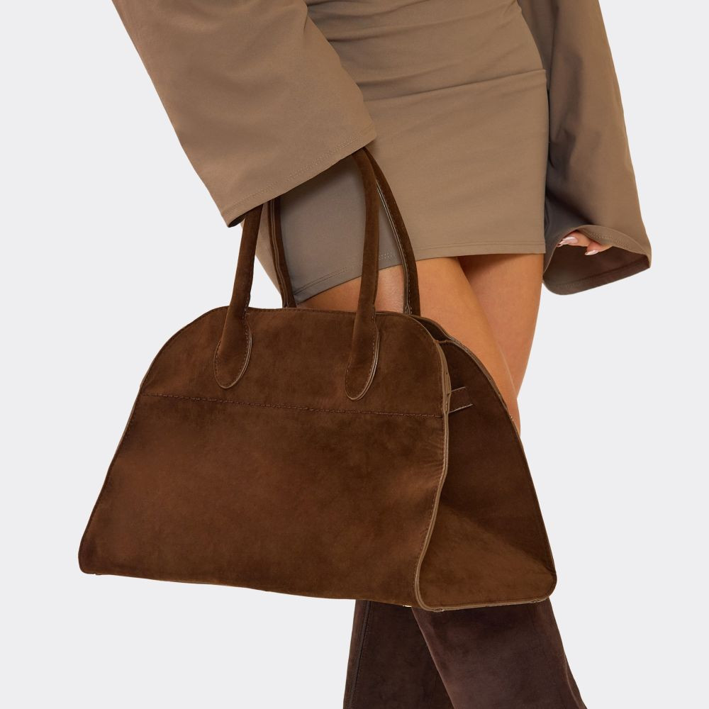 Burst Shaped Grab Bag In Brown Faux Suede | EGO (UK)