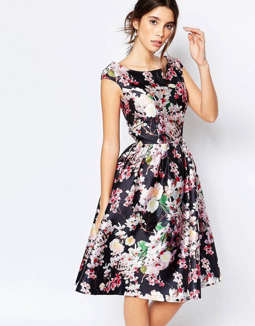 Chi Chi London Allover Floral Midi Dress With Keyhole Back Detail | ASOS UK
