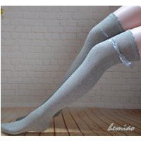 Light Gray Lace Top Cotton Boot Socks - Thigh High | Etsy (US)