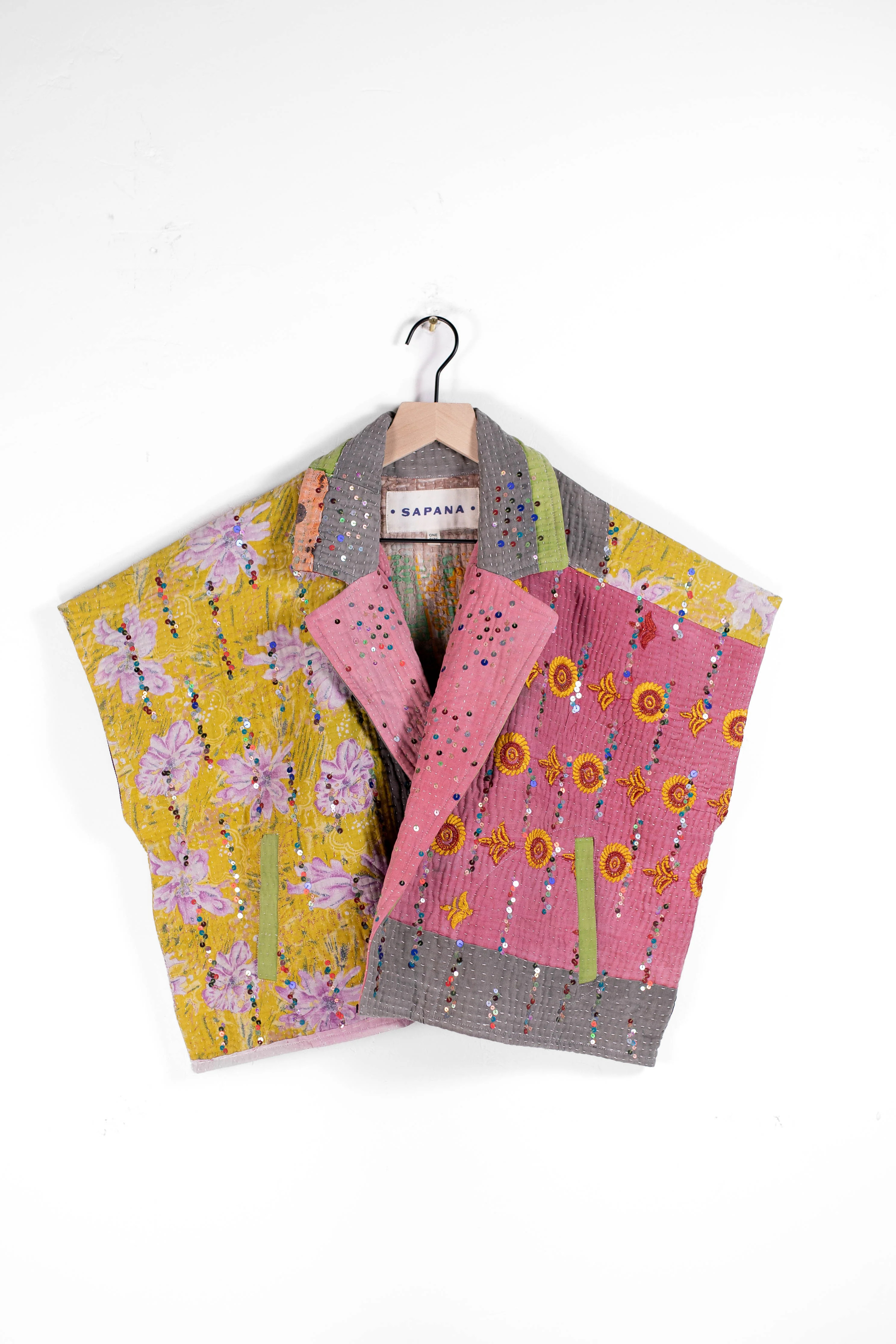 Tara Crop Coat – Vintage Kantha Jacket with Hand-Applied Sequin Detail | Sapana | Sapana