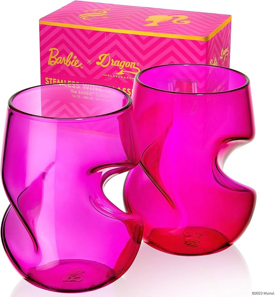 Dragon Glassware x Barbie Stemless Wine Glasses, Pink and Magenta Glass with Finger Indentations,... | Amazon (US)