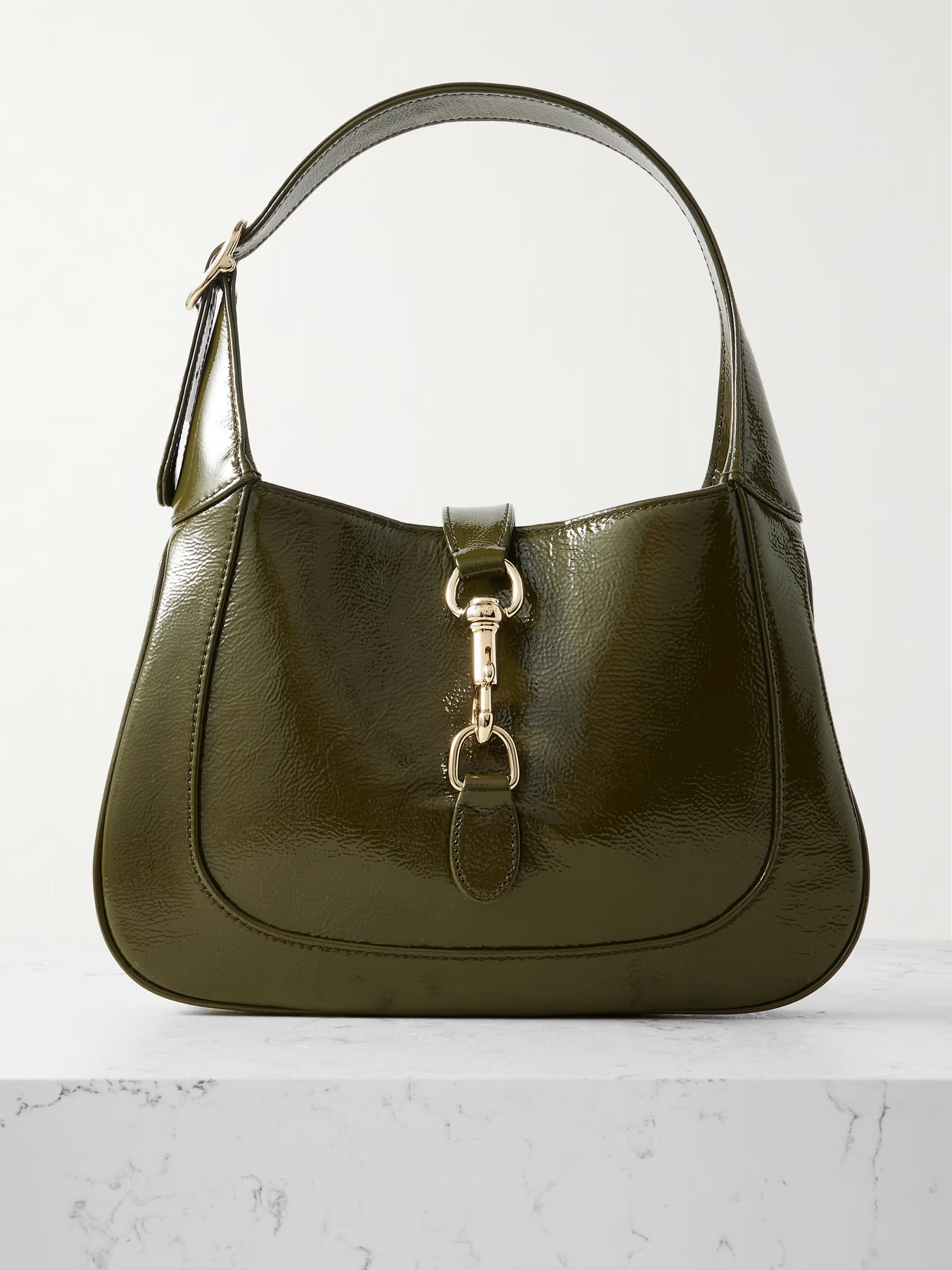 Gucci - Jackie Small Patent-leather Shoulder Bag - Green | NET-A-PORTER (US)