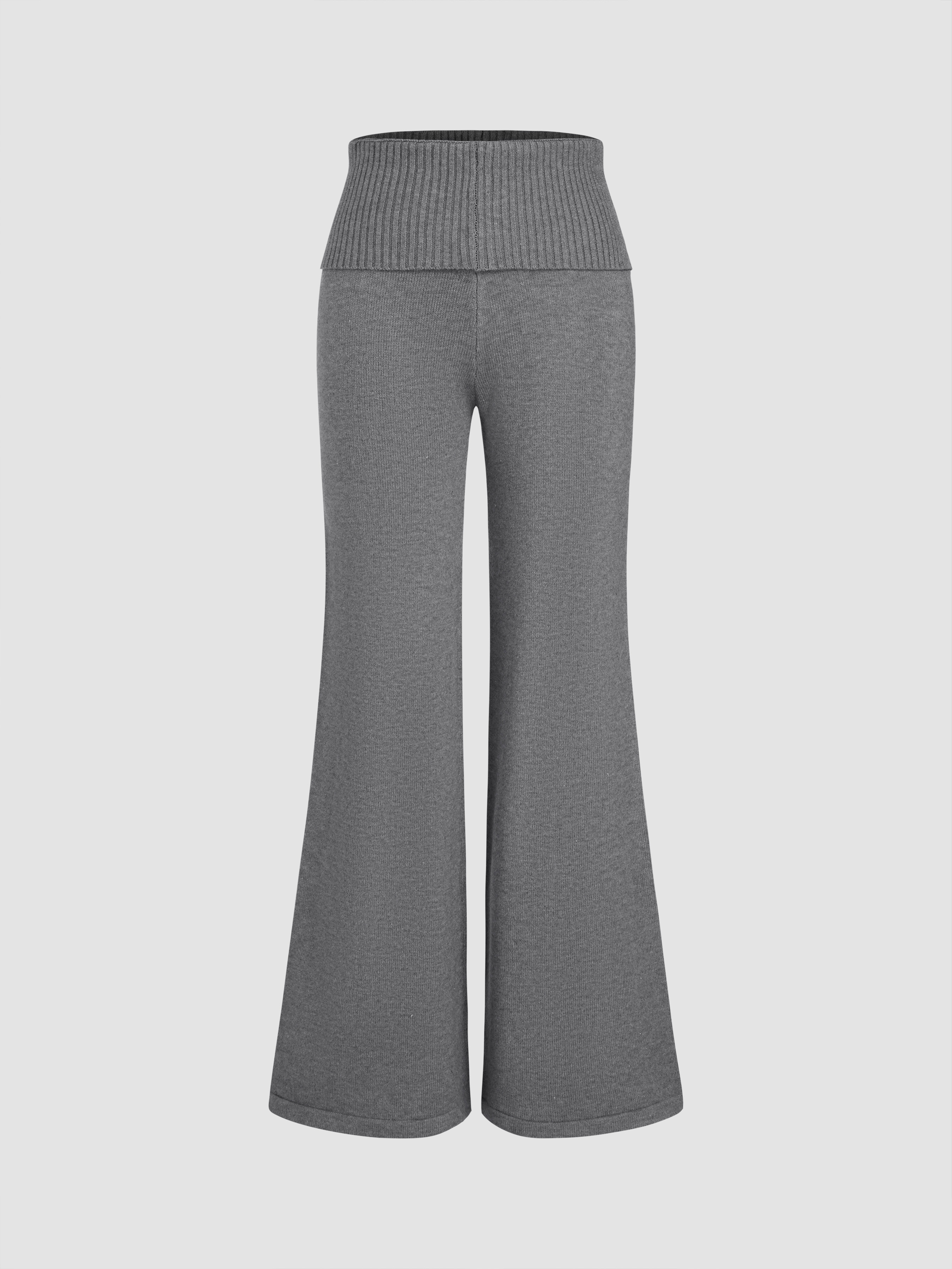 Knit Fabric Knit Low Rise Solid Flared Trousers For Daily Casual | Cider