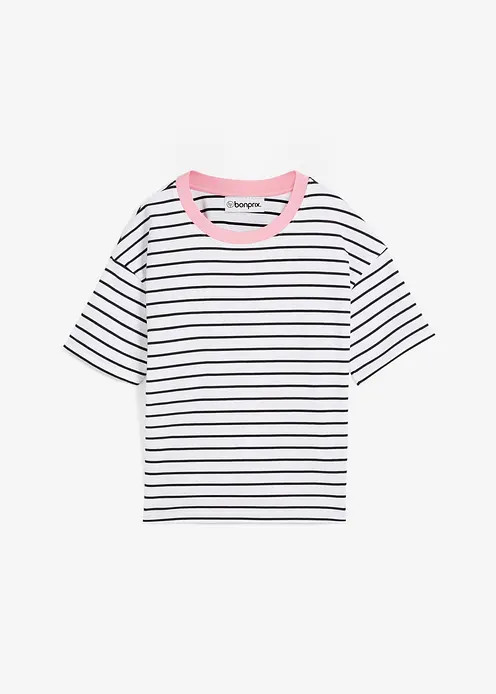 Modernes Streifenshirt mit Kontrast-Kragen - weiß | bonprix | Bonprix DE